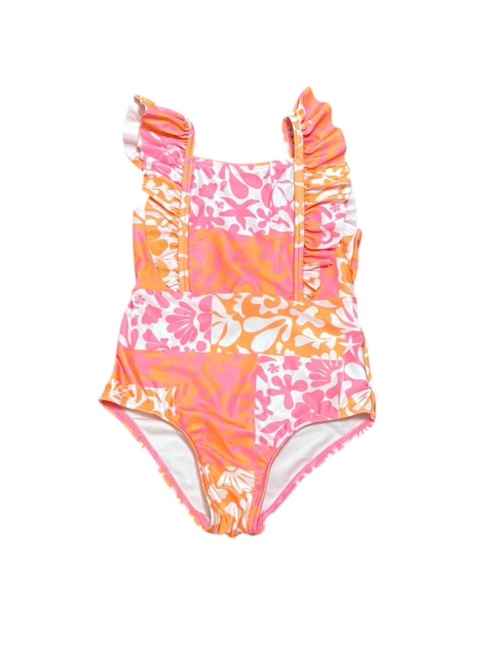 wonder nation Pink & Orange Floral Ruffle One-Piece Swimsuit, Size 3T, NWT
